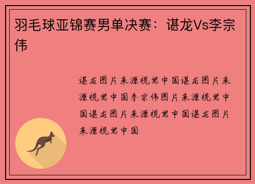 羽毛球亚锦赛男单决赛：谌龙Vs李宗伟
