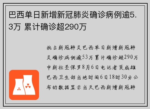 巴西单日新增新冠肺炎确诊病例逾5.3万 累计确诊超290万
