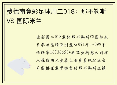 费德南竞彩足球周二018：那不勒斯 VS 国际米兰
